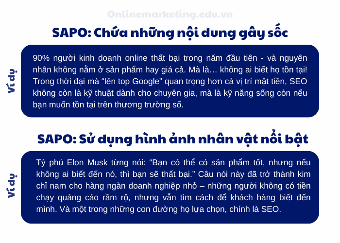 Ví dụ về SAPO chứa nội dung gây sốc và viết theo dạng sử dụng hình ảnh nhân vật nổi tiếng