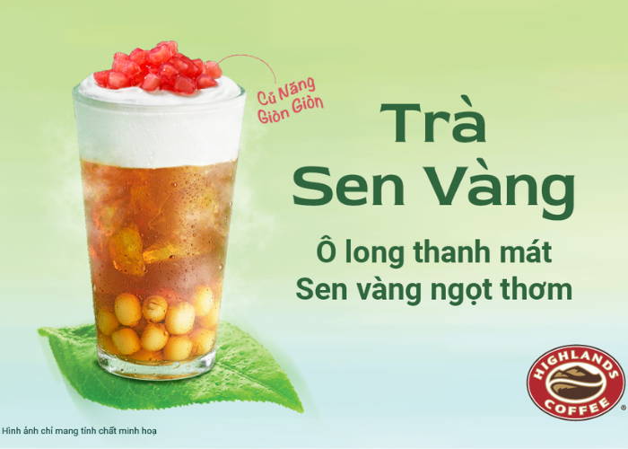 Ví dụ: Highlands Coffee thường xuyên sử dụng ảnh sản phẩm có màu sắc tươi sáng, kèm background bắt mắt tạo cảm giác "thèm ăn".