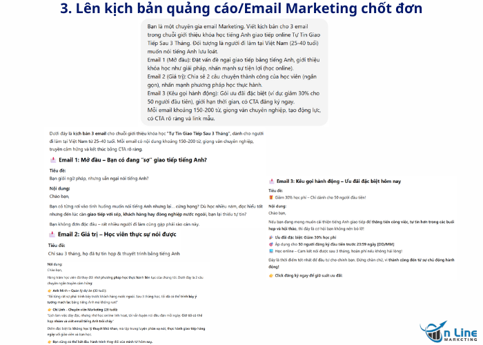 Lên kịch bản quảng cáo hoặc email marketing chốt đơn